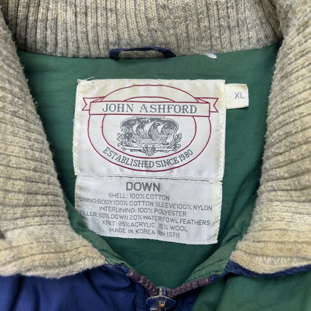 Vntg John Ashford Mens‎ Blue Down Puffer Jacket Heavyweight Quilted Coat XL - Picture 3 of 8